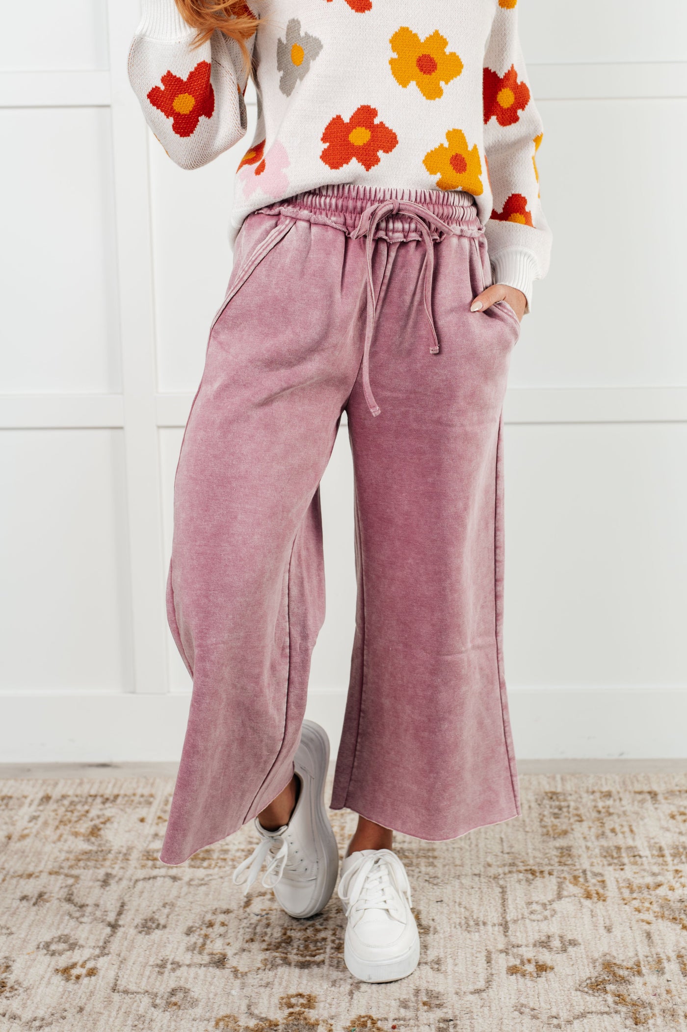 In or Out Wide Leg Cropped Pants in Light Rose Southern Soul Collectives