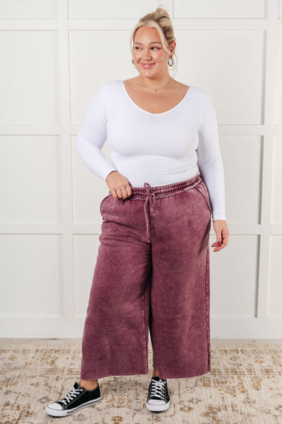 In or Out Wide Leg Cropped Pants in Eggplant Southern Soul Collectives