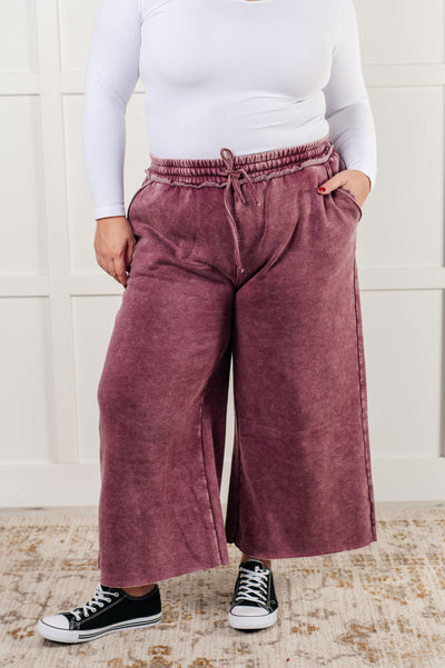 In or Out Wide Leg Cropped Pants in Eggplant Southern Soul Collectives