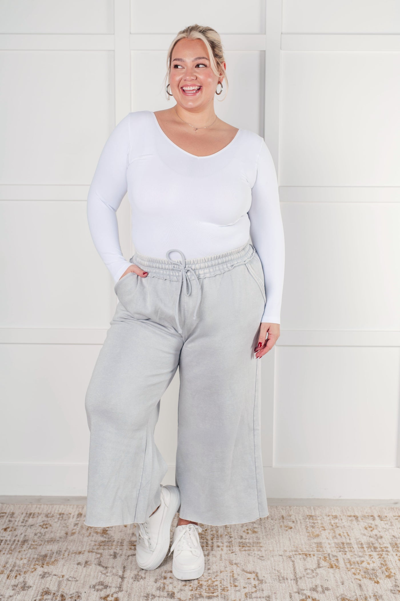 In or Out Wide Leg Cropped Pants in Light Grey Southern Soul Collectives