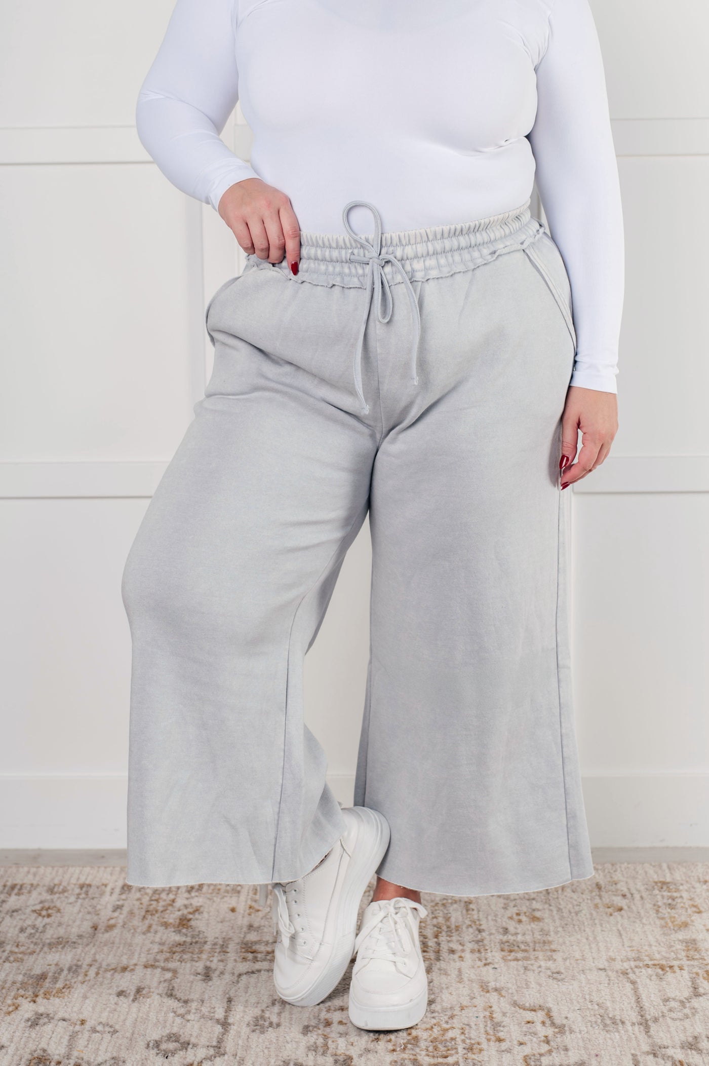 In or Out Wide Leg Cropped Pants in Light Grey Southern Soul Collectives