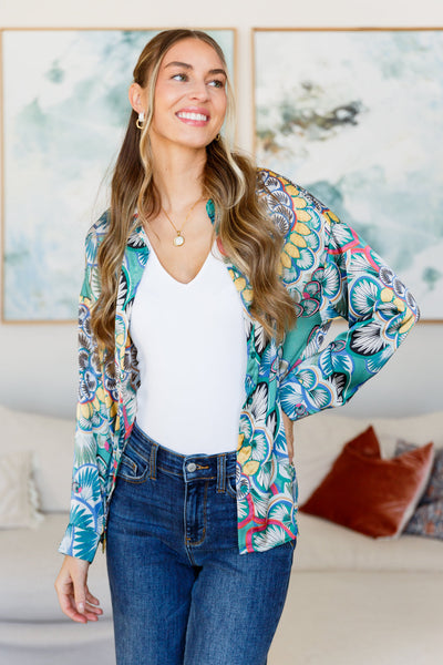 In the Willows Button Up Blouse in Teal Paisley Womens Southern Soul Collectives