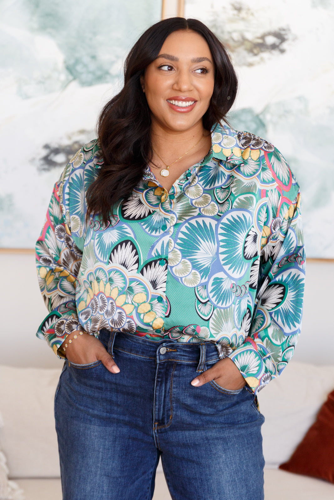 In the Willows Button Up Blouse in Teal Paisley Womens Southern Soul Collectives