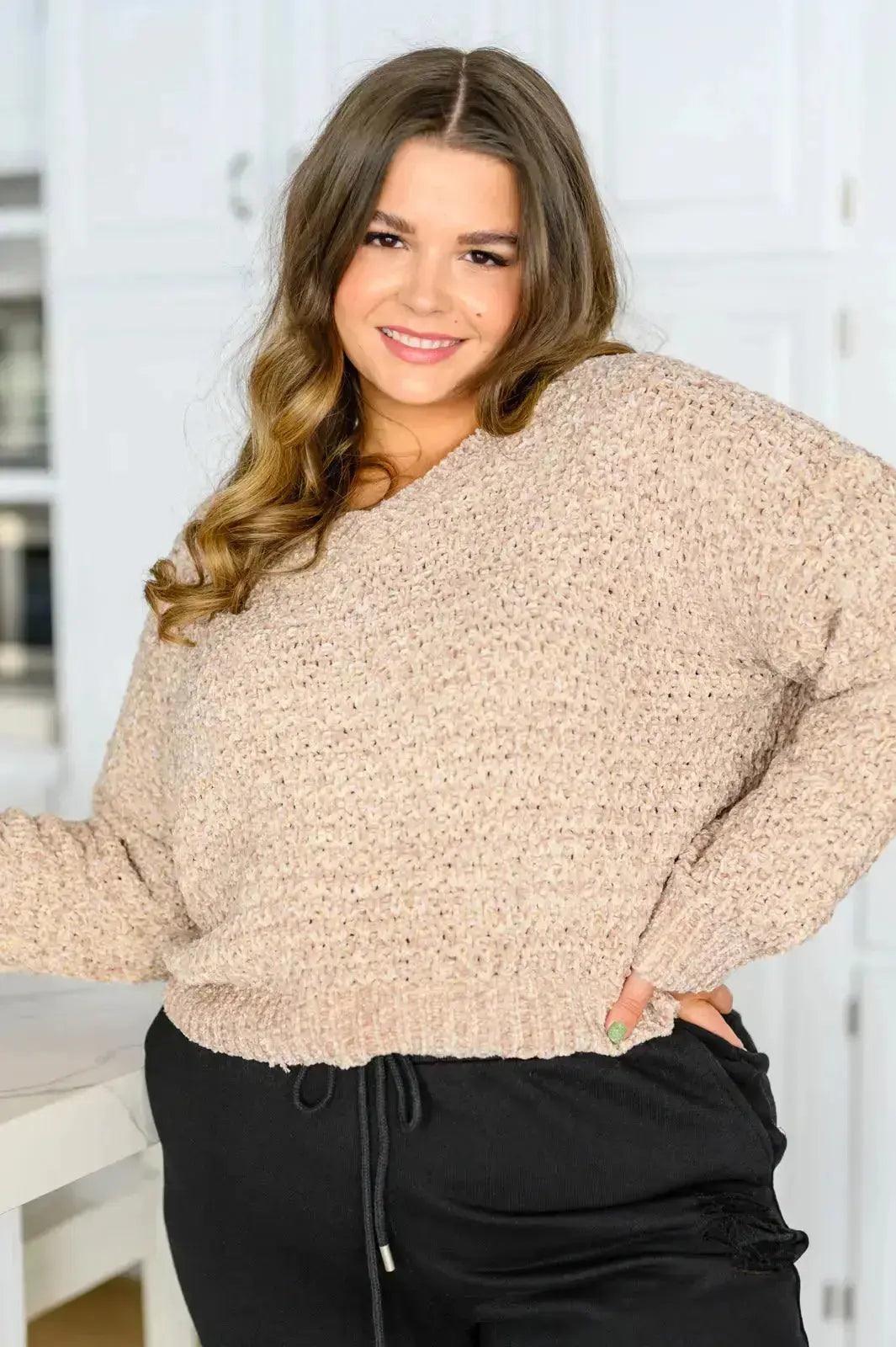 Irish Coffee Knitted Crop V Neck Sweater Womens Southern Soul Collectives