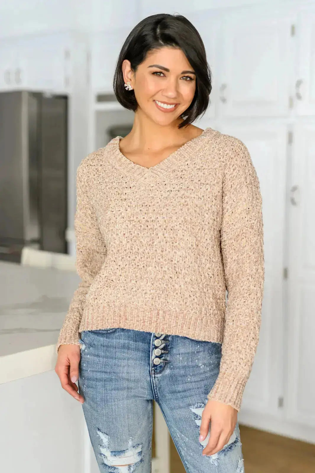 Irish Coffee Knitted Crop V Neck Sweater Womens Southern Soul Collectives