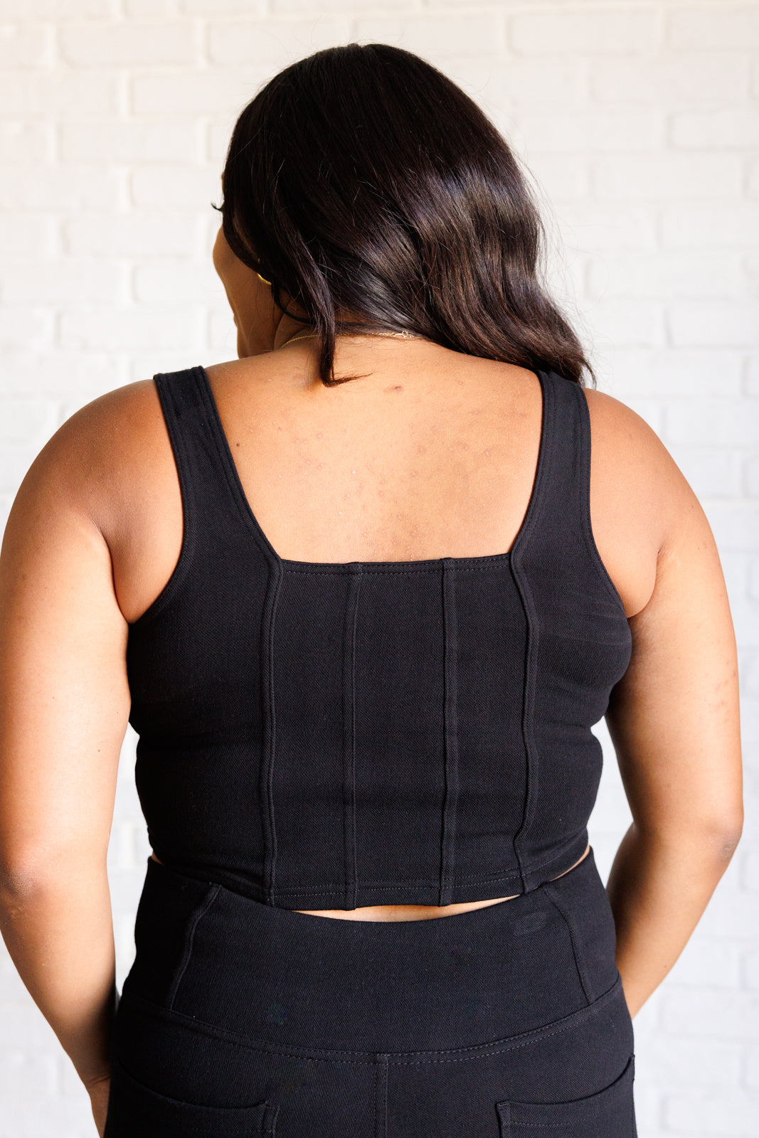 It's All About the Balance Twill Square Neck Crop Top in Black Southern Soul Collectives