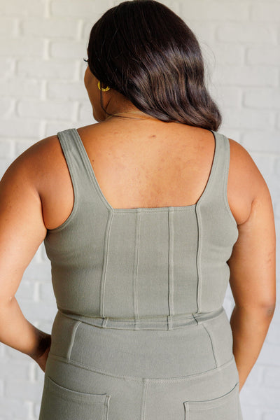 It's All About the Balance Twill Square Neck Crop Top in Dusty Olive Southern Soul Collectives