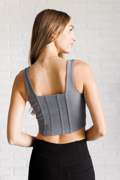 It's All About the Balance Twill Square Neck Crop Top in Titanium Southern Soul Collectives