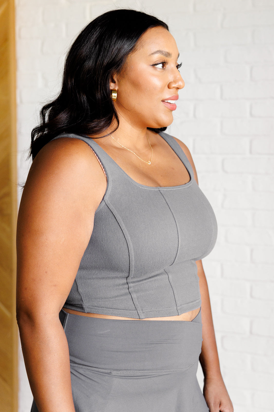 It's All About the Balance Twill Square Neck Crop Top in Titanium Southern Soul Collectives