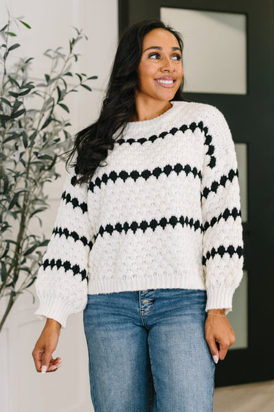 Ivy Lane Textured Sweater in White and Black Southern Soul Collectives