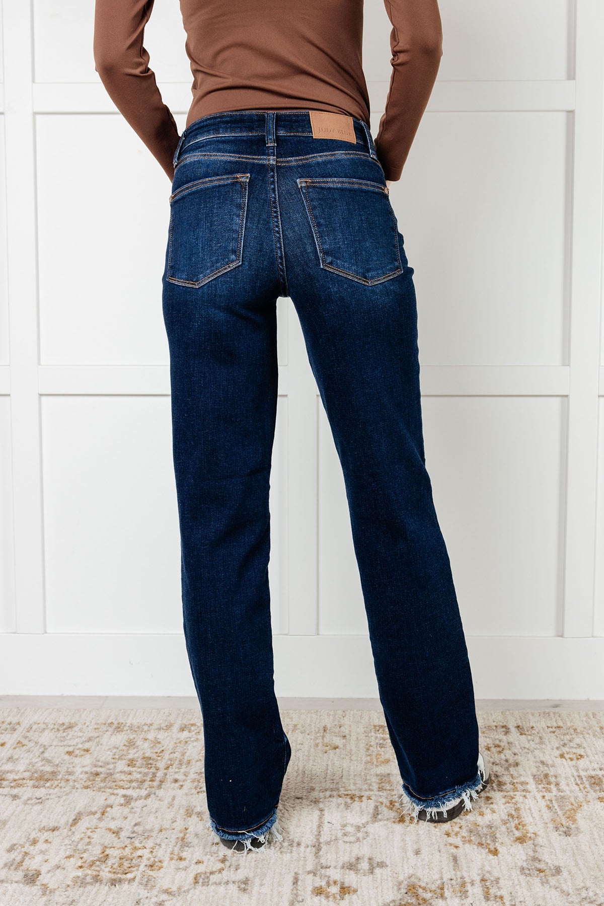 Jacqueline Mid Rise Frayed Hem Straight Leg Jean Southern Soul Collectives