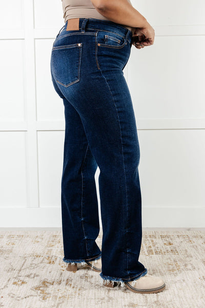 Jacqueline Mid Rise Frayed Hem Straight Leg Jean Southern Soul Collectives