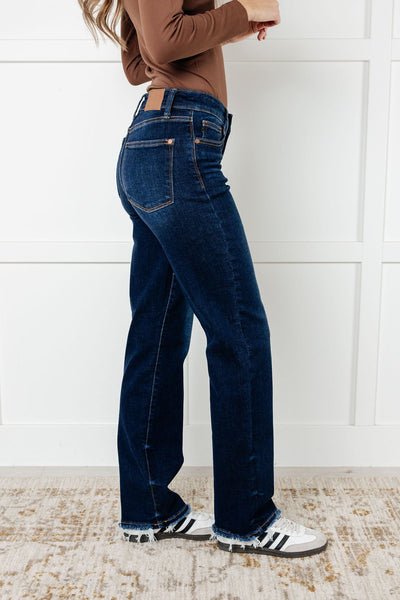 Jacqueline Mid Rise Frayed Hem Straight Leg Jean Southern Soul Collectives