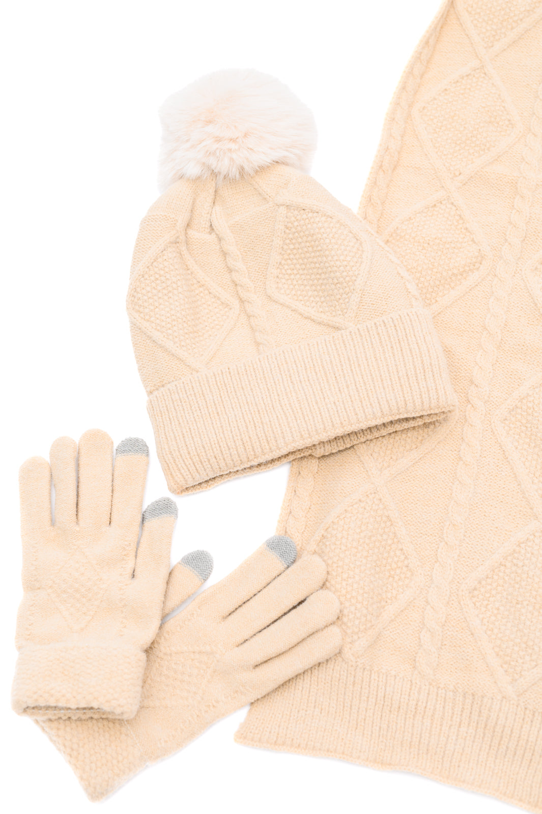 Jane Frost Beanie, Glove, and Scarf Set in Beige Southern Soul Collectives