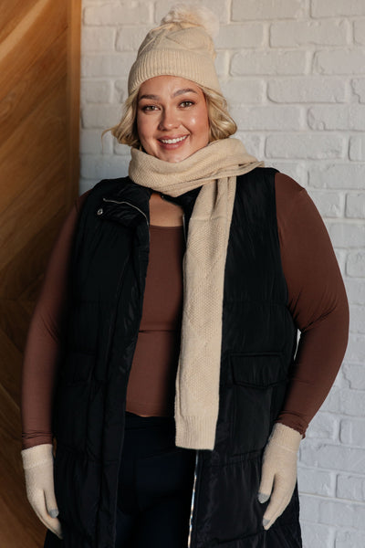 Jane Frost Beanie, Glove, and Scarf Set in Beige Southern Soul Collectives