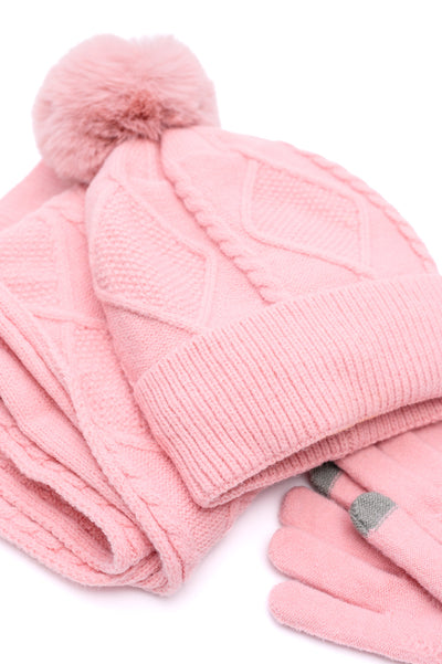 Jane Frost Beanie, Glove, and Scarf Set in Pink Southern Soul Collectives