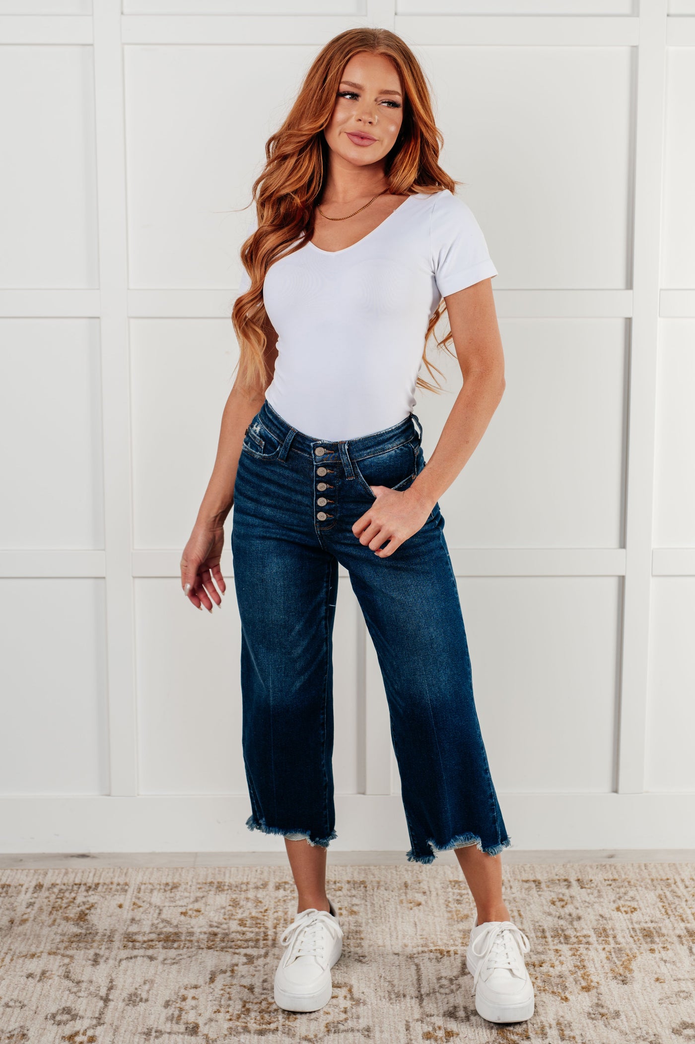 Janice High Rise Button Fly Wide Leg Crop Jeans Southern Soul Collectives