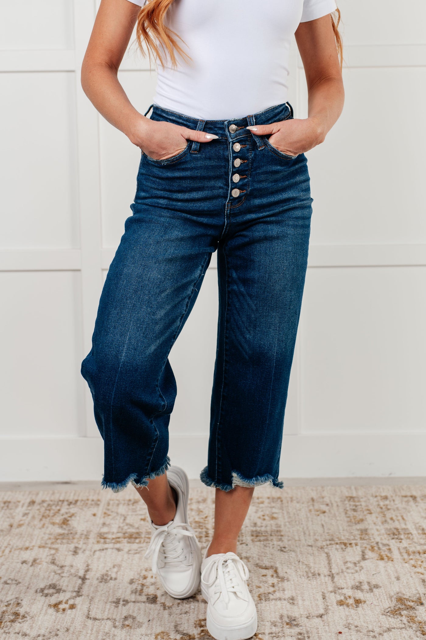 Janice High Rise Button Fly Wide Leg Crop Jeans Southern Soul Collectives