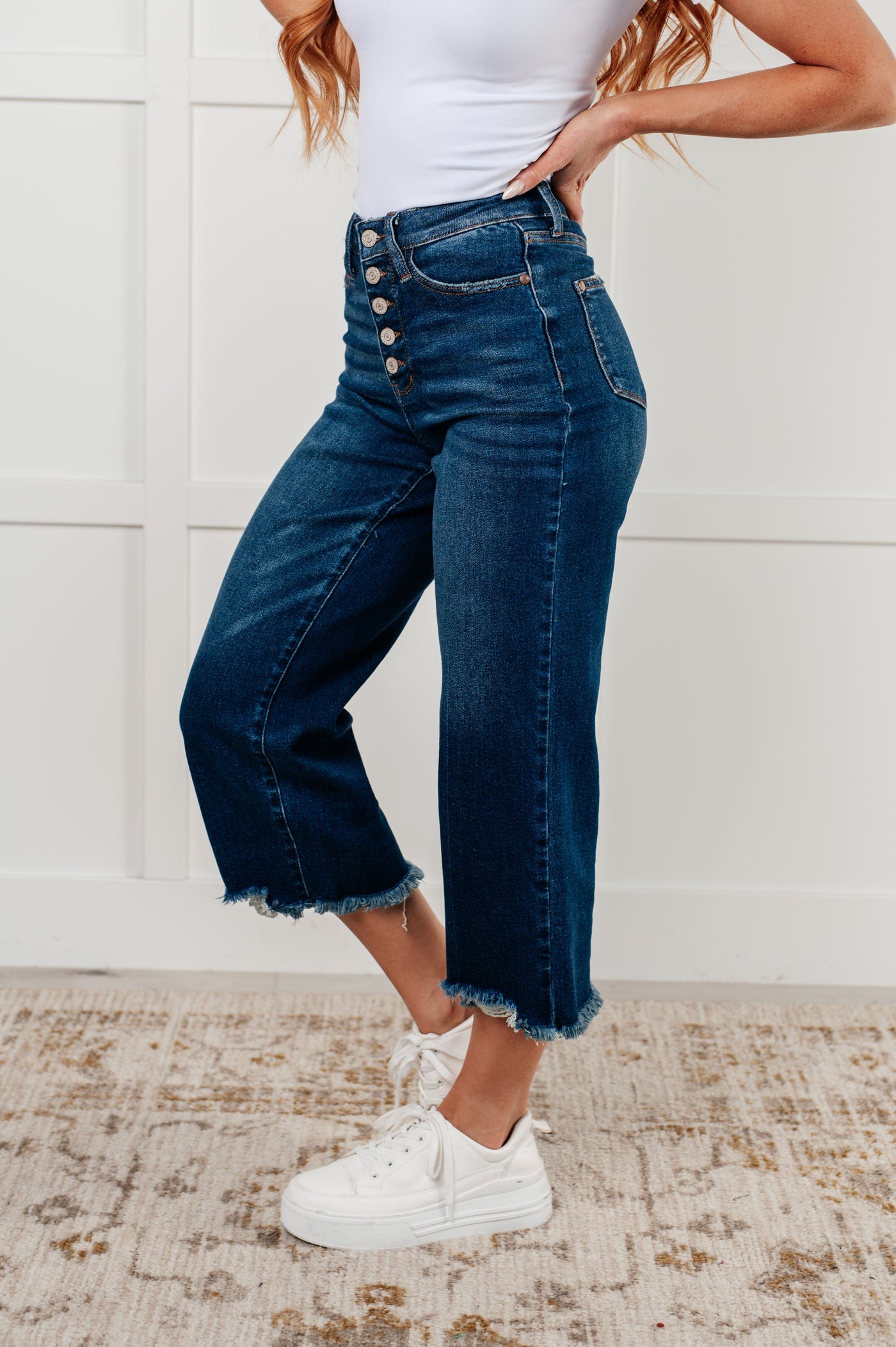 Janice High Rise Button Fly Wide Leg Crop Jeans Southern Soul Collectives