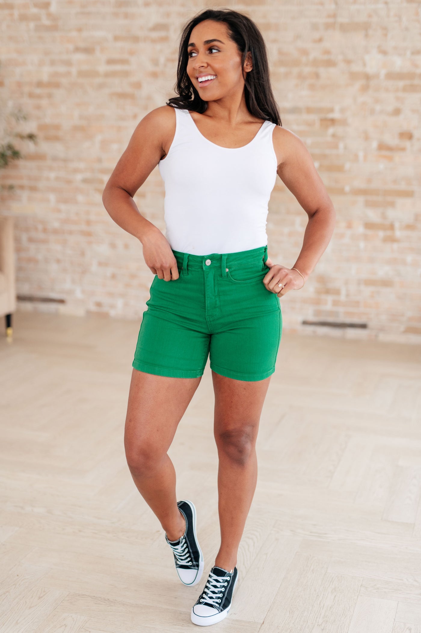 Judy Blue Jenna High Rise Control Top Cuffed Shorts in Green Womens Southern Soul Collectives