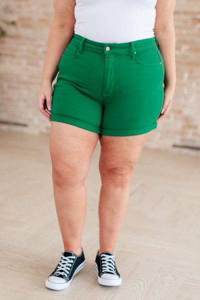 Judy Blue Jenna High Rise Control Top Cuffed Shorts in Green Womens Southern Soul Collectives
