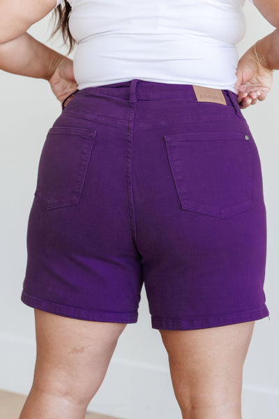 Judy Blue Jenna High Rise Control Top Cuffed Shorts in Purple Womens Southern Soul Collectives