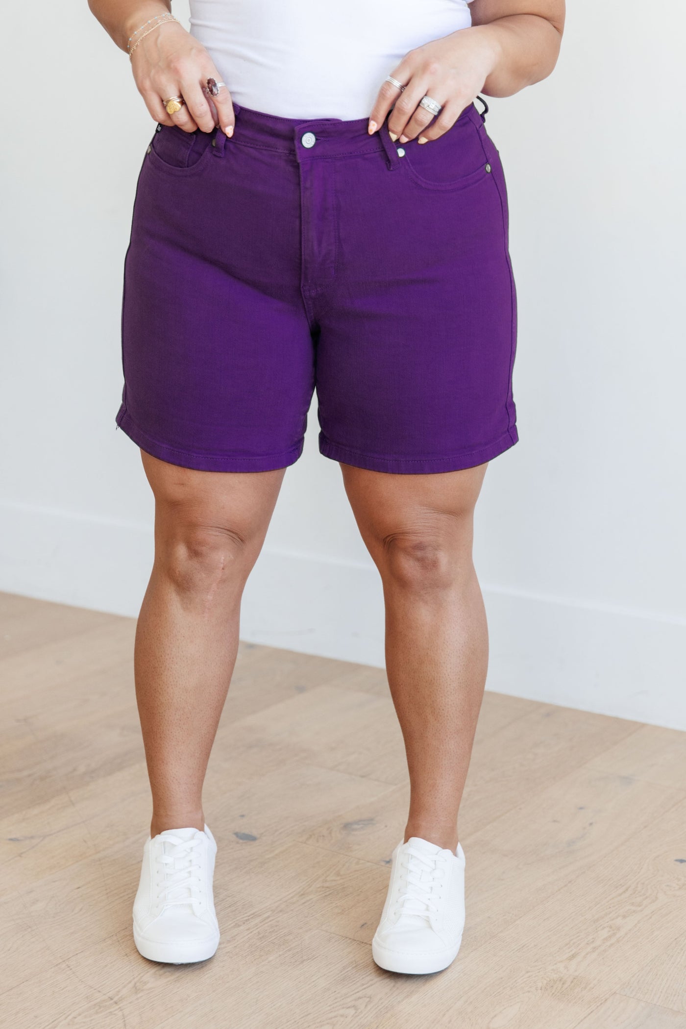 Judy Blue Jenna High Rise Control Top Cuffed Shorts in Purple Womens Southern Soul Collectives