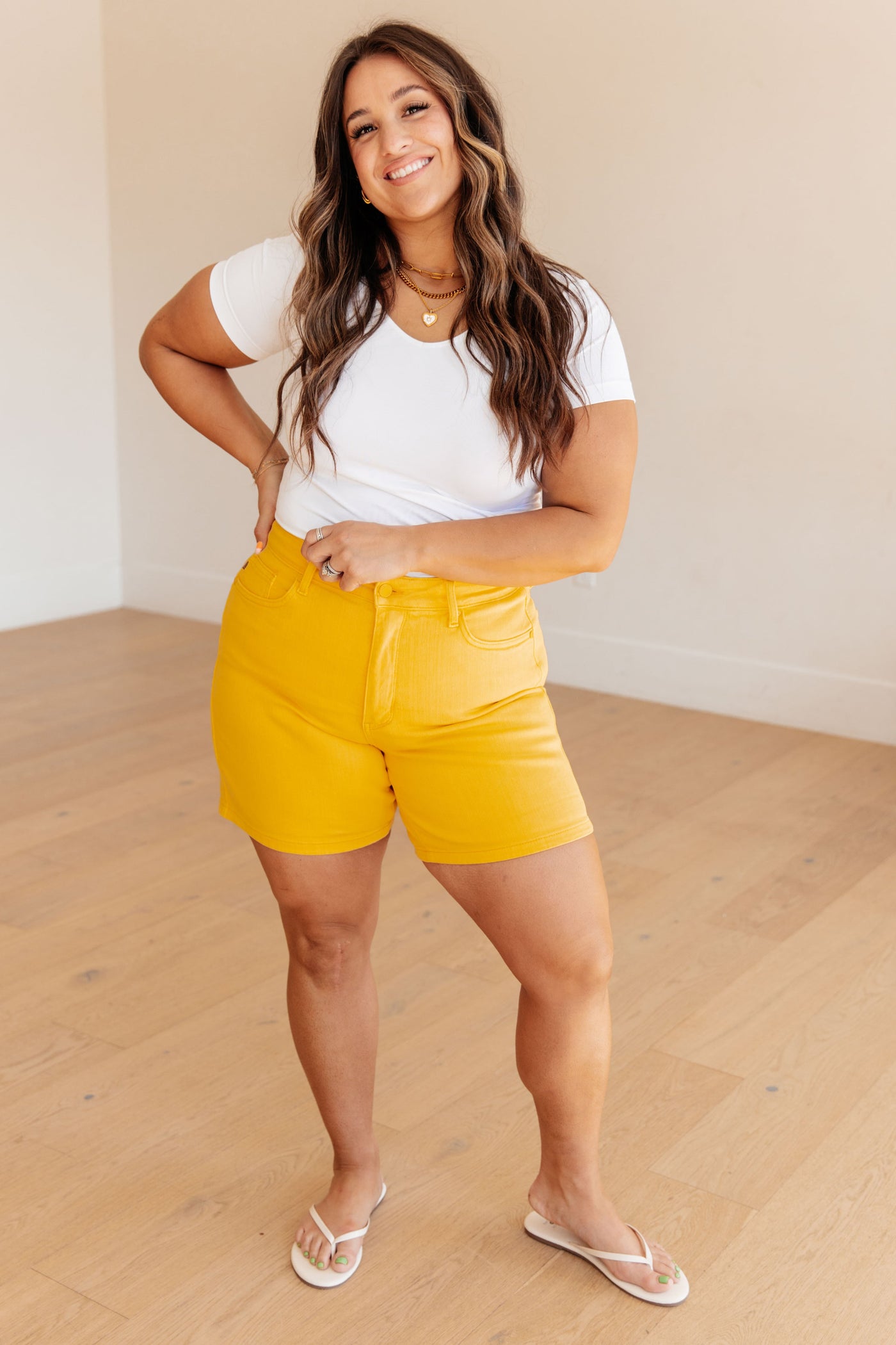 Judy Blue Jenna High Rise Control Top Cuffed Shorts in Yellow Womens Southern Soul Collectives