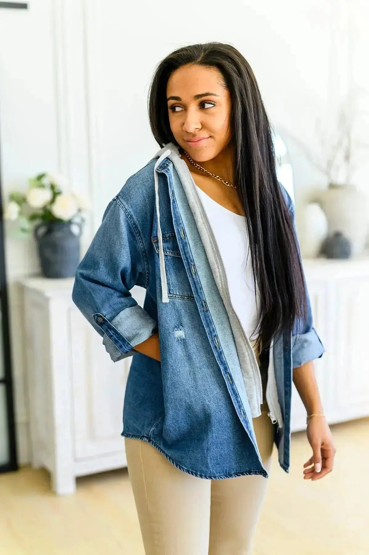 Jordan Hooded Denim Shacket Womens Southern Soul Collectives