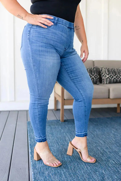 Judy Blue Amanda High Rise Pull on Release Hem Skinny Jeans Womens Southern Soul Collectives