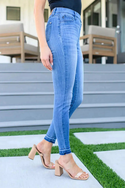 Judy Blue Amanda High Rise Pull on Release Hem Skinny Jeans Womens Southern Soul Collectives