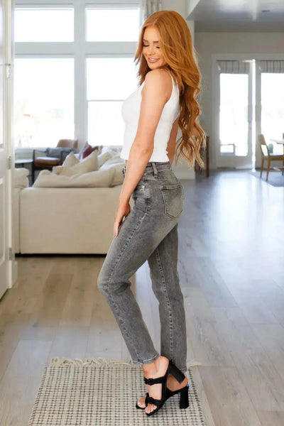 Judy Blue Charlotte High Rise Stone Wash Slim Jeans in Gray Womens Southern Soul Collectives