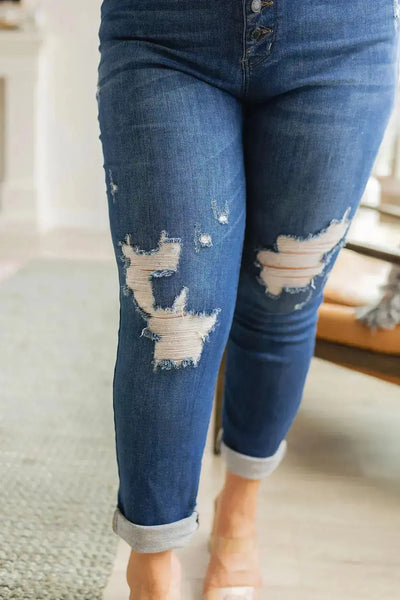 Judy Blue Colty High Rise Button Fly Distressed Boyfriend Jeans Womens Southern Soul Collectives