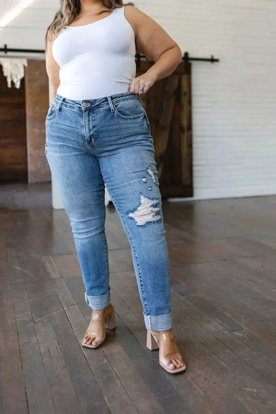 Judy Blue Elodie Mid Rise Distressed Boyfriend Jeans Womens Southern Soul Collectives