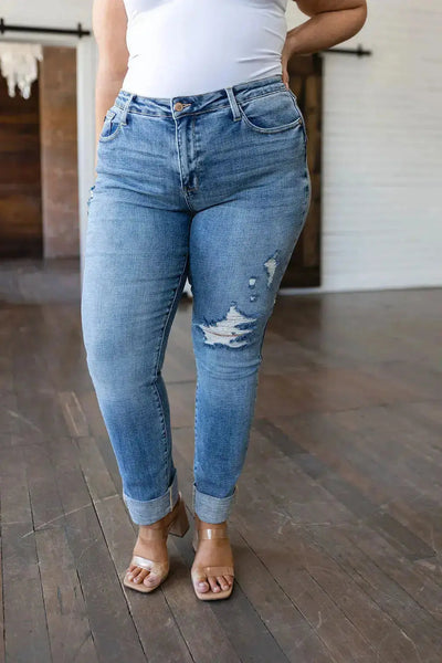 Judy Blue Elodie Mid Rise Distressed Boyfriend Jeans Womens Southern Soul Collectives