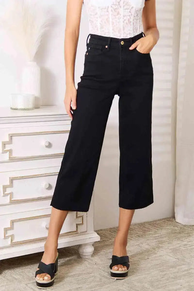 Judy Blue High Waist Wide Leg Cropped Jeans in Black  Southern Soul Collectives