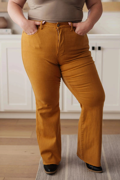 Judy Bue Melinda High Rise Control Top Flare Jeans in Marigold Womens Southern Soul Collectives