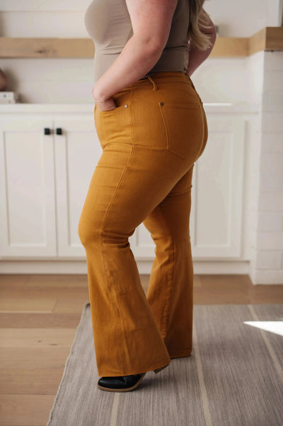 Judy Bue Melinda High Rise Control Top Flare Jeans in Marigold Womens Southern Soul Collectives