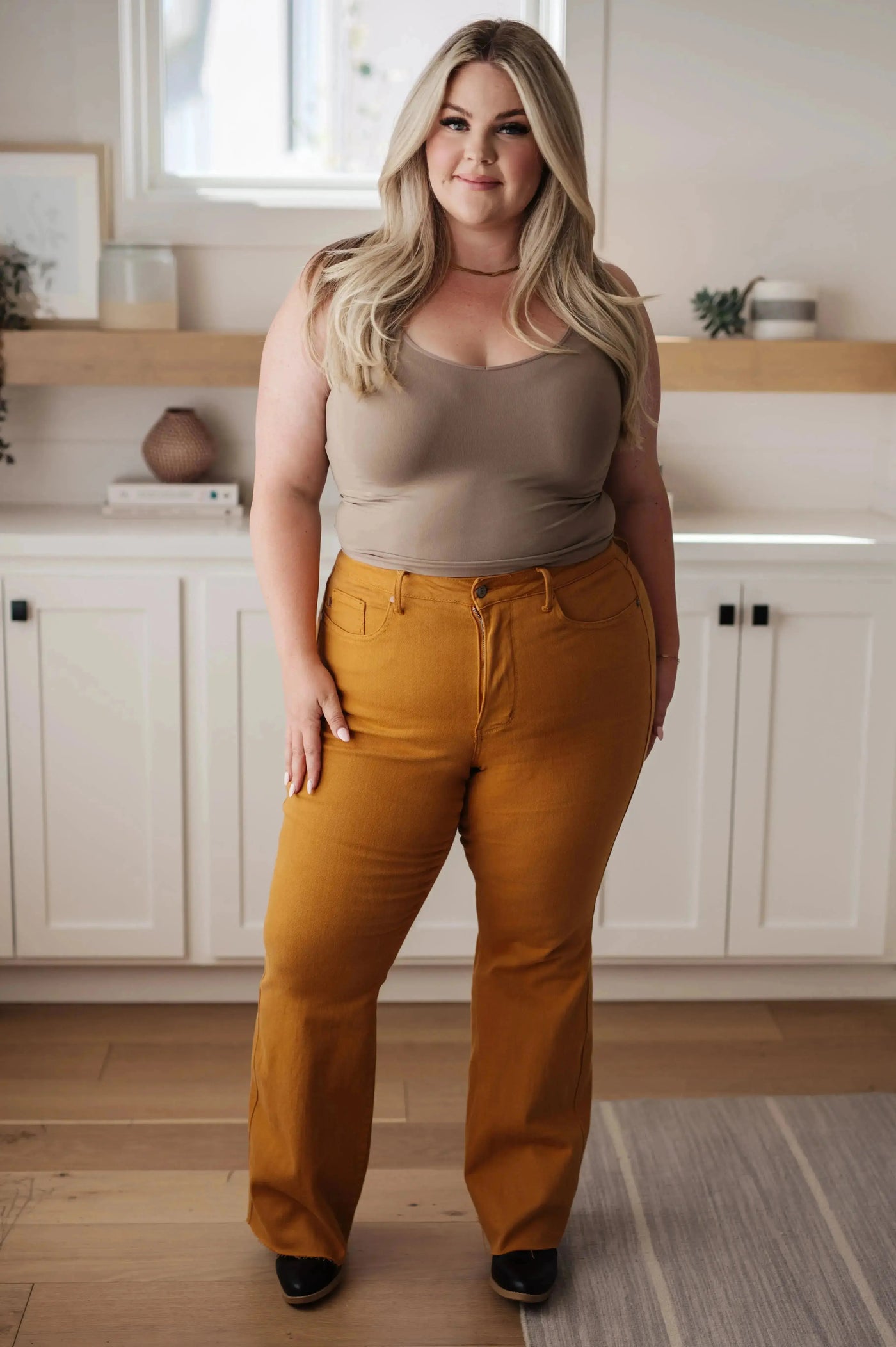 Judy Bue Melinda High Rise Control Top Flare Jeans in Marigold Womens Southern Soul Collectives