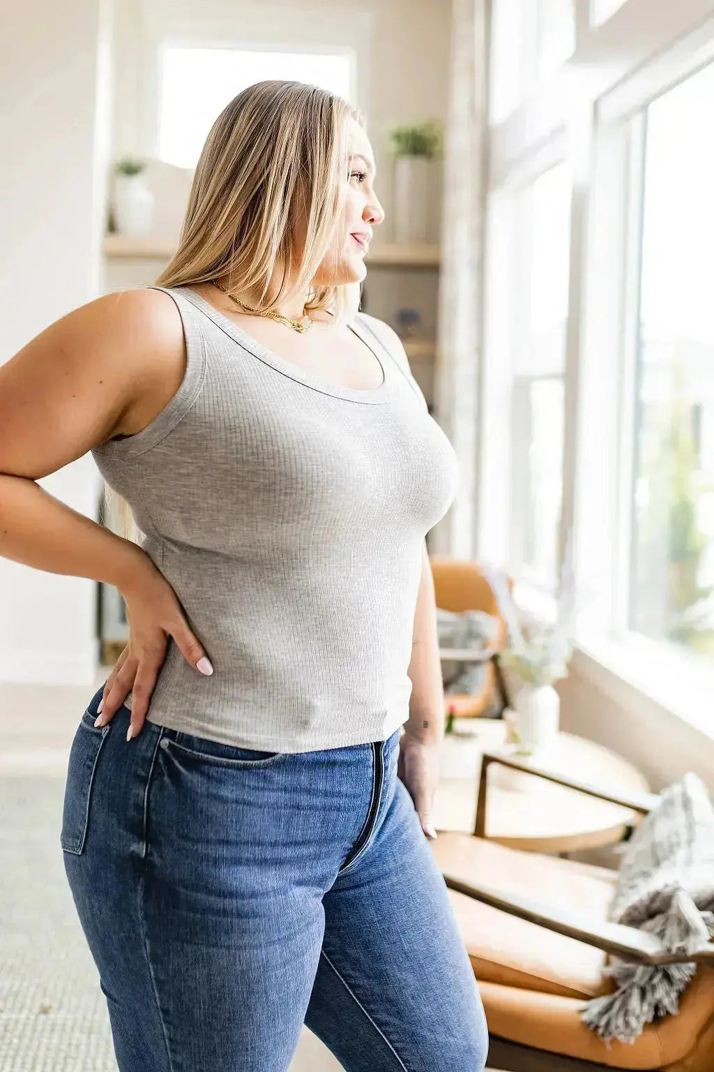 Just One More Ribbed Tank in Heather Grey Womens Southern Soul Collectives