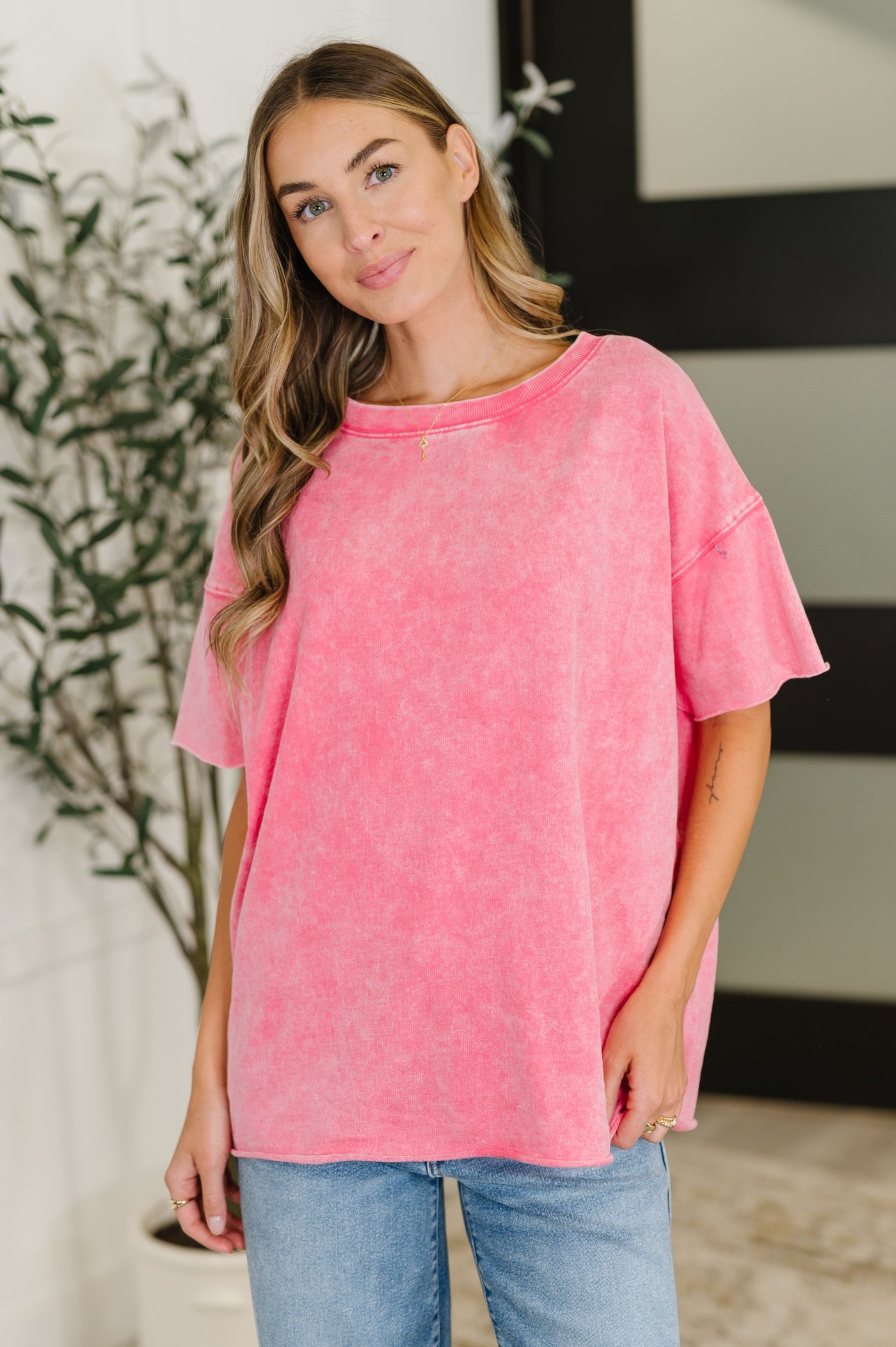 Just My Type Mineral Wash Relaxed Top in Fuchsia Southern Soul Collectives