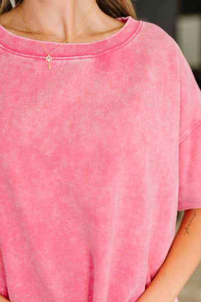Just My Type Mineral Wash Relaxed Top in Fuchsia Southern Soul Collectives