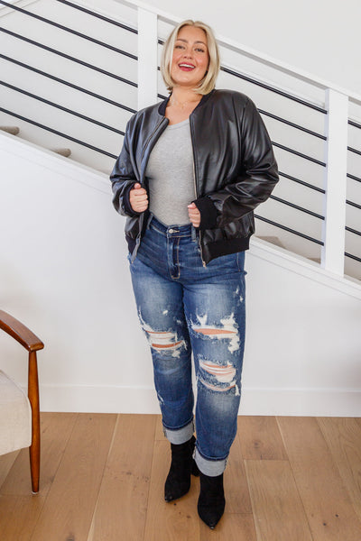 This Is It Faux Leather Bomber Jacket In Black Womens Southern Soul Collectives 