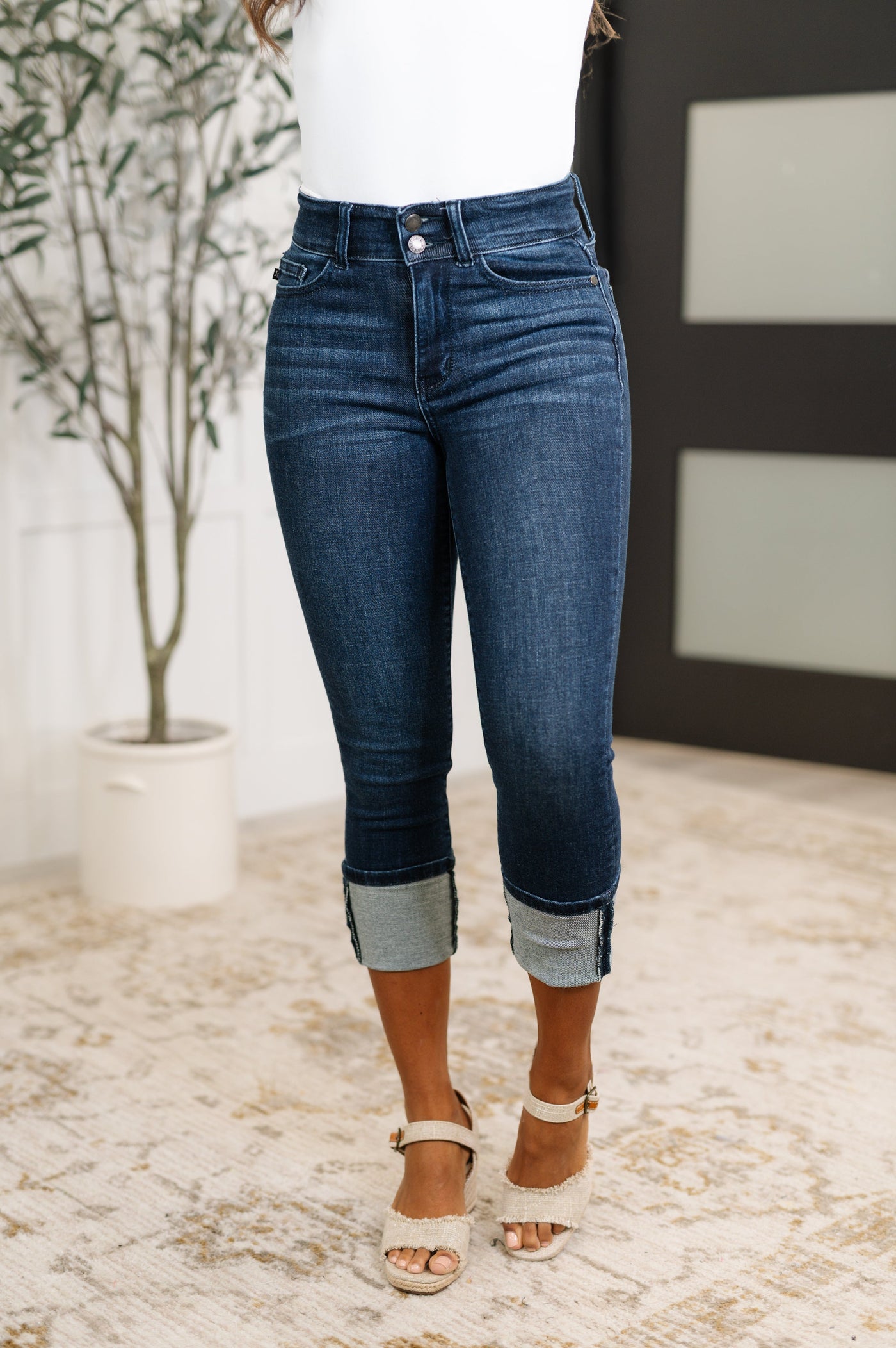 Karen High Rise Double Waist Band Capri Jeans Southern Soul Collectives