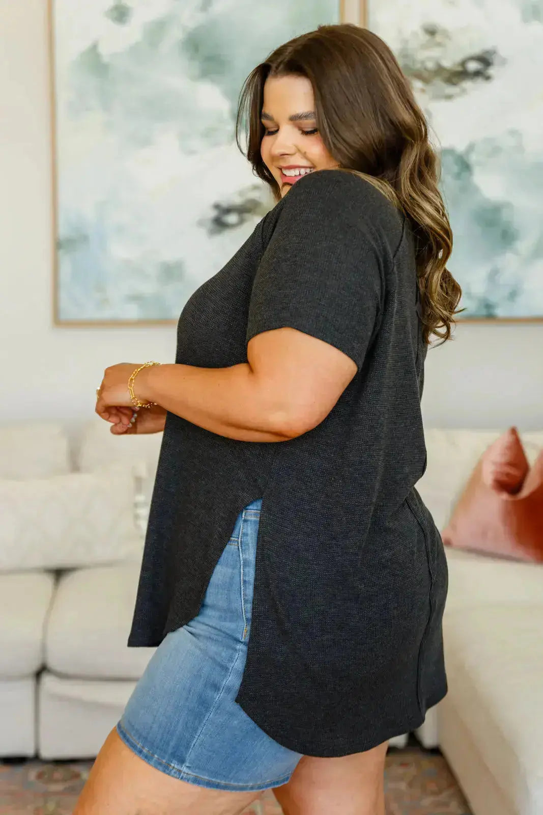 Kathleen Waffle Knit Top in Black Womens Southern Soul Collectives