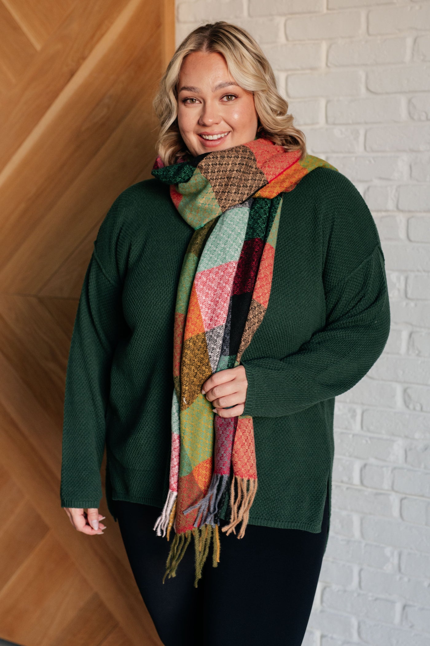 Keep Me Cozy Checkered Fringe Scarf in Berry Southern Soul Collectives