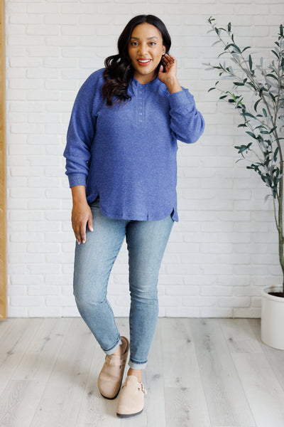 Keeping it Real Brushed Melange Hacci Long Sleeve Tee in Bright Blue Southern Soul Collectives