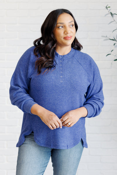 Keeping it Real Brushed Melange Hacci Long Sleeve Tee in Bright Blue Southern Soul Collectives