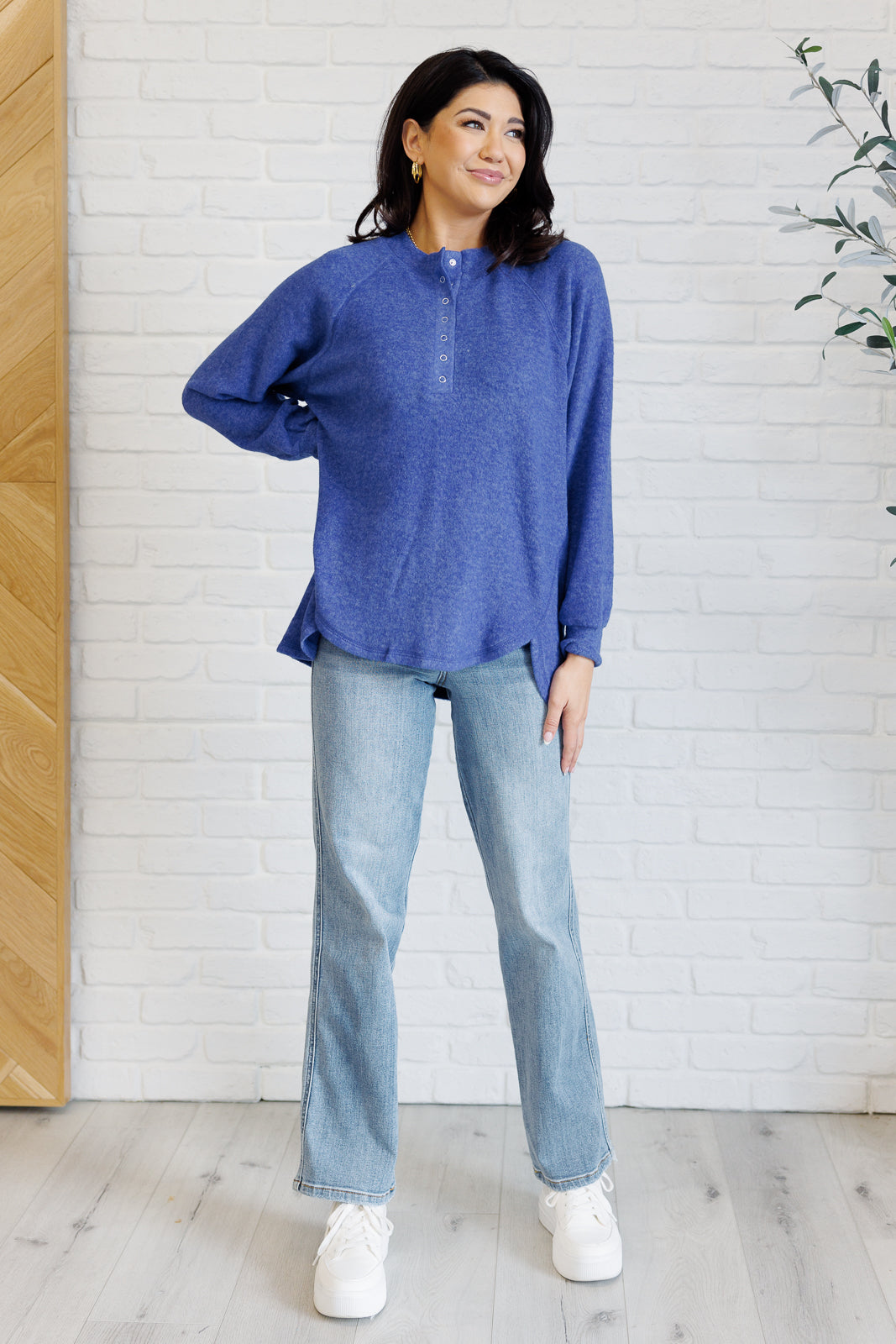 Keeping it Real Brushed Melange Hacci Long Sleeve Tee in Bright Blue Southern Soul Collectives