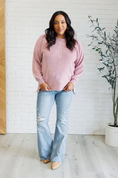 Keeping it Real Brushed Melange Hacci Long Sleeve Tee in Light Rose Southern Soul Collectives